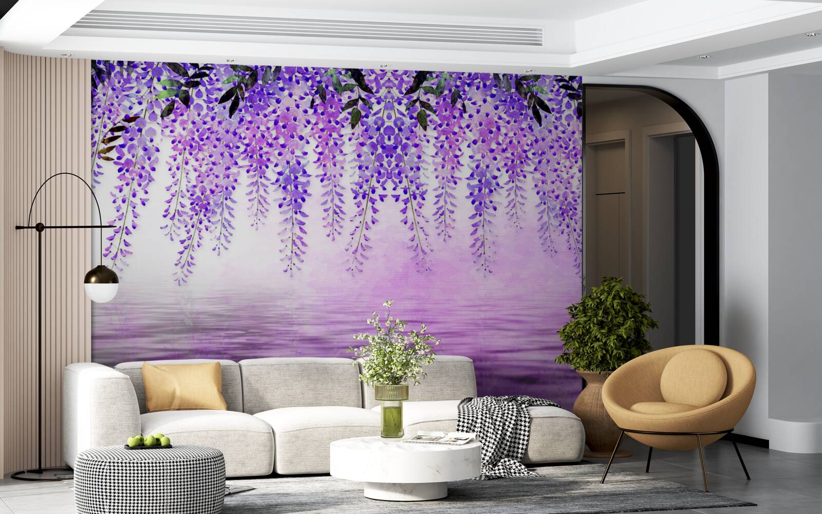 Papier peint glycine de couleur violette sur fond de même couleur