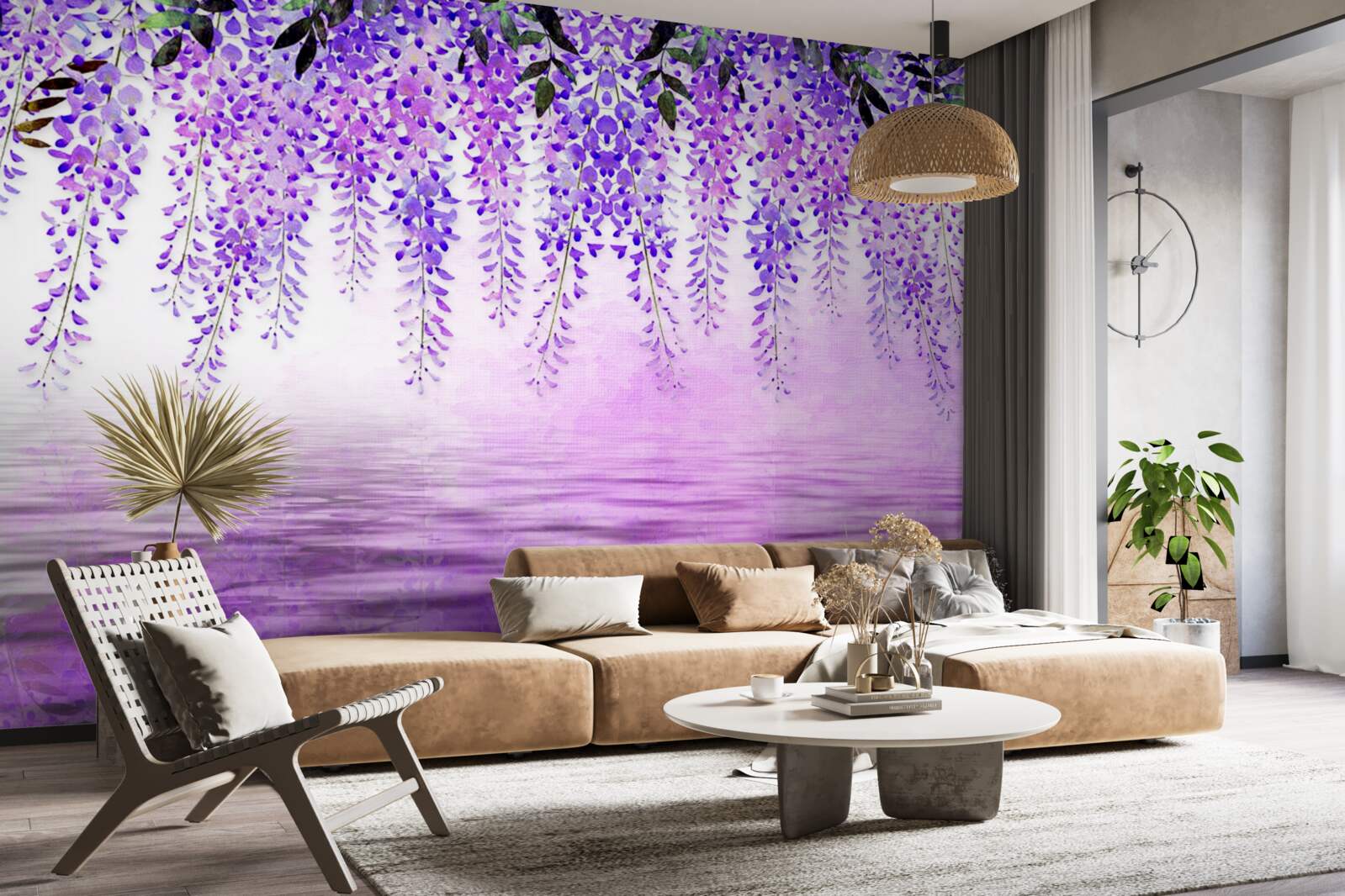 Papier peint glycine de couleur violette sur fond de même couleur