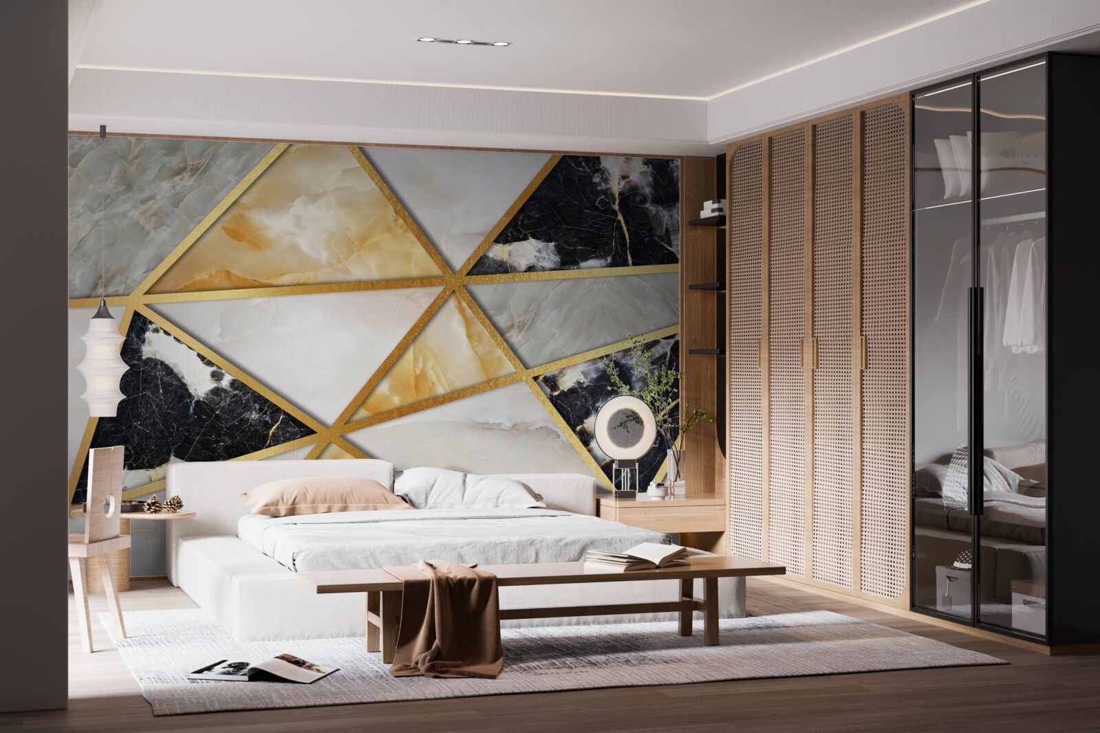 Papier peint fond de marbre avec motif géométrique