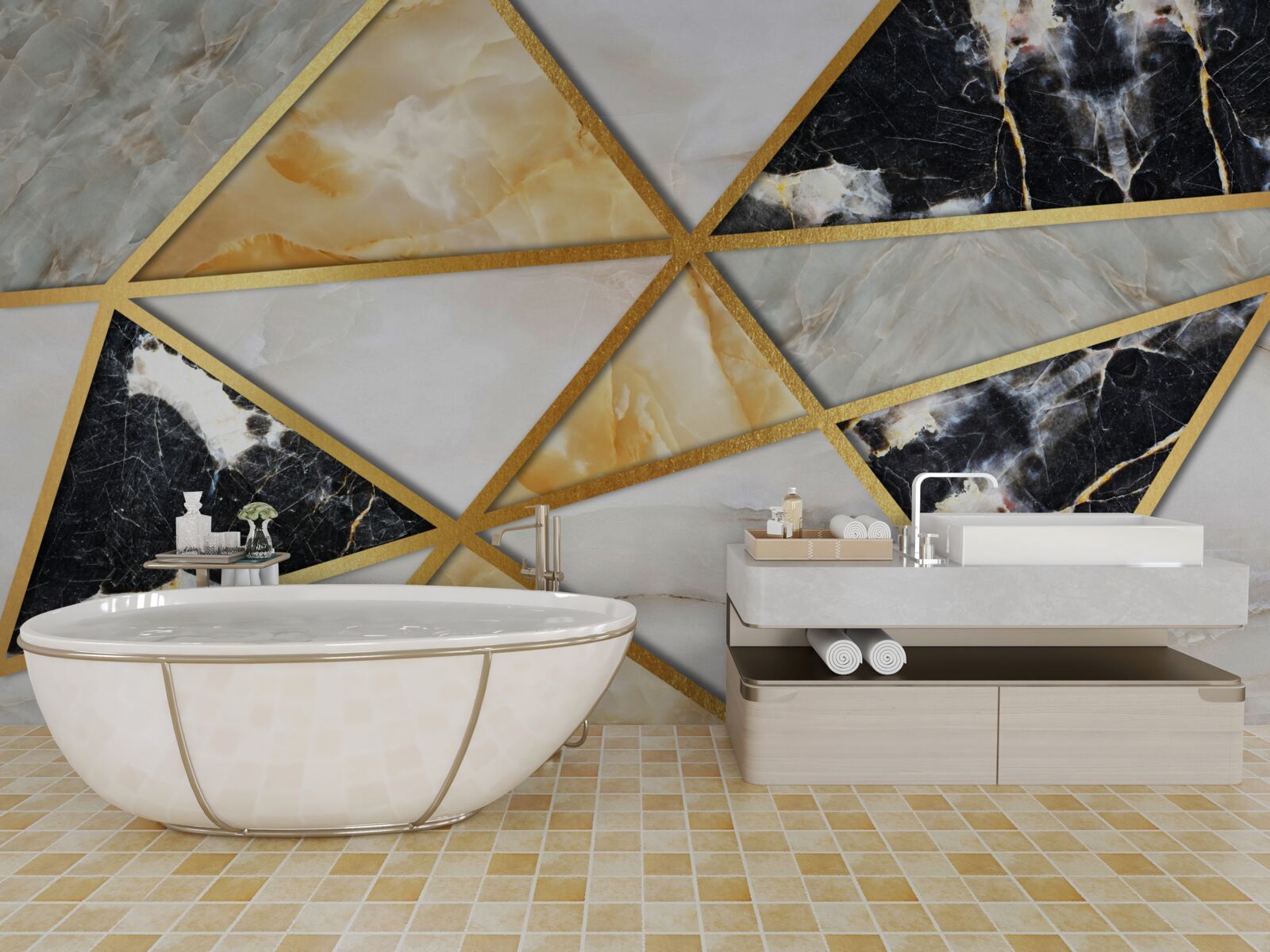 Papier peint fond de marbre avec motif géométrique