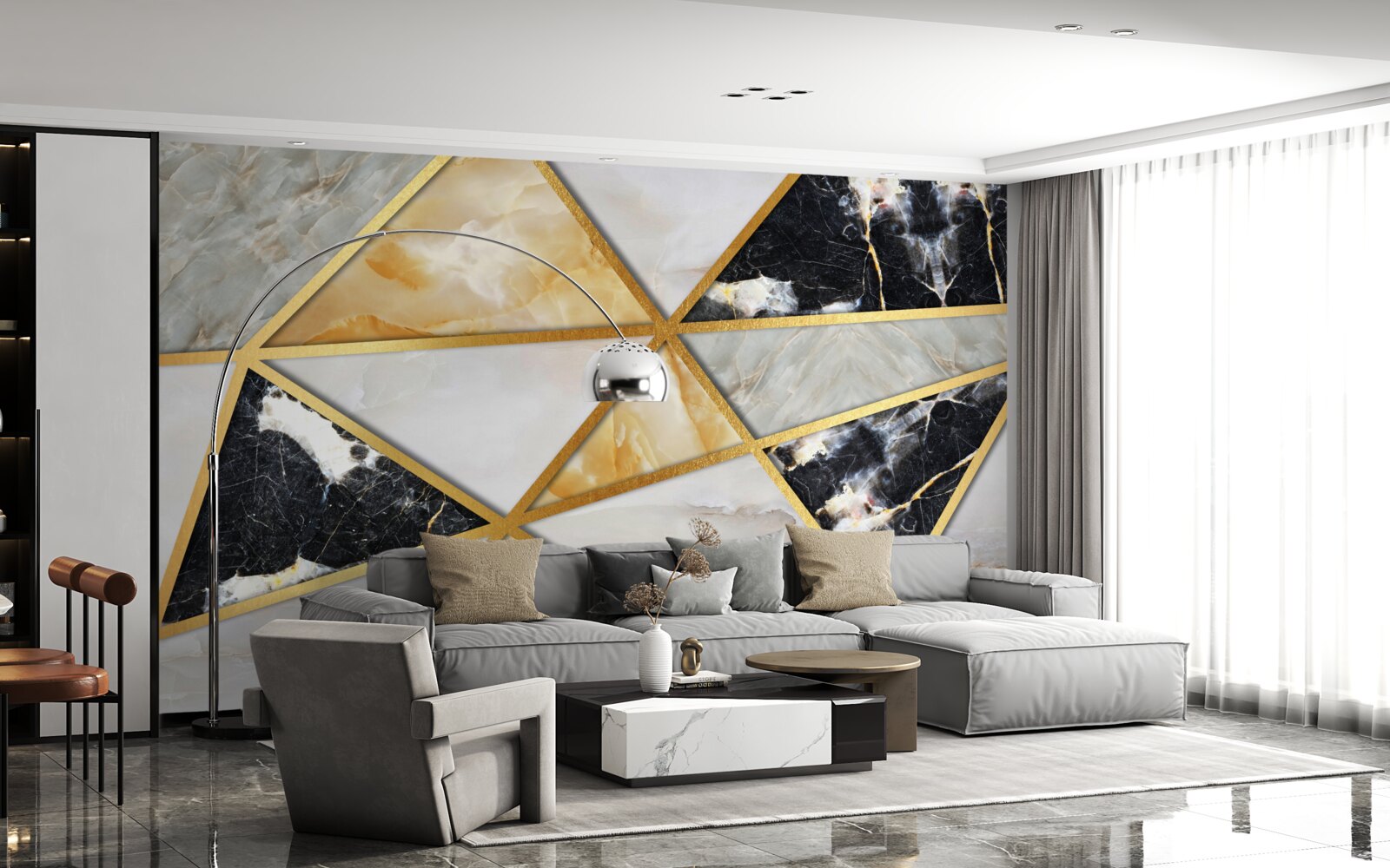 Papier peint fond de marbre avec motif géométrique