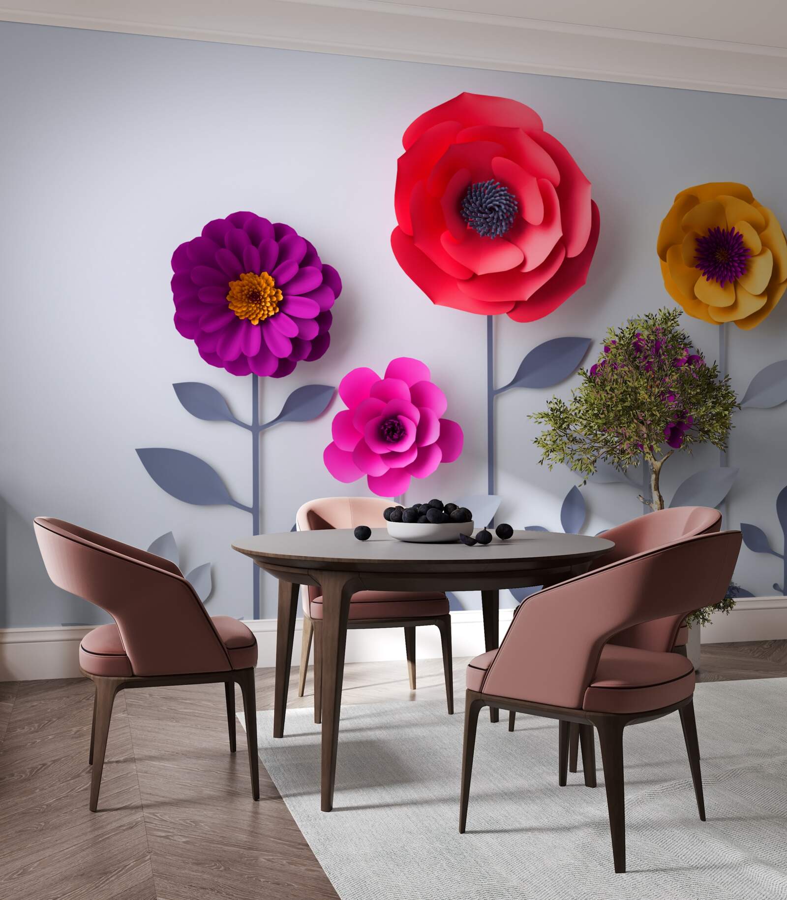 Papier peint fleurs colorées