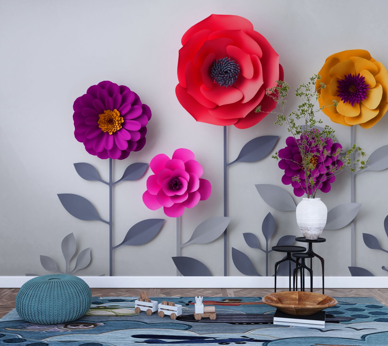 Papier peint fleurs colorées