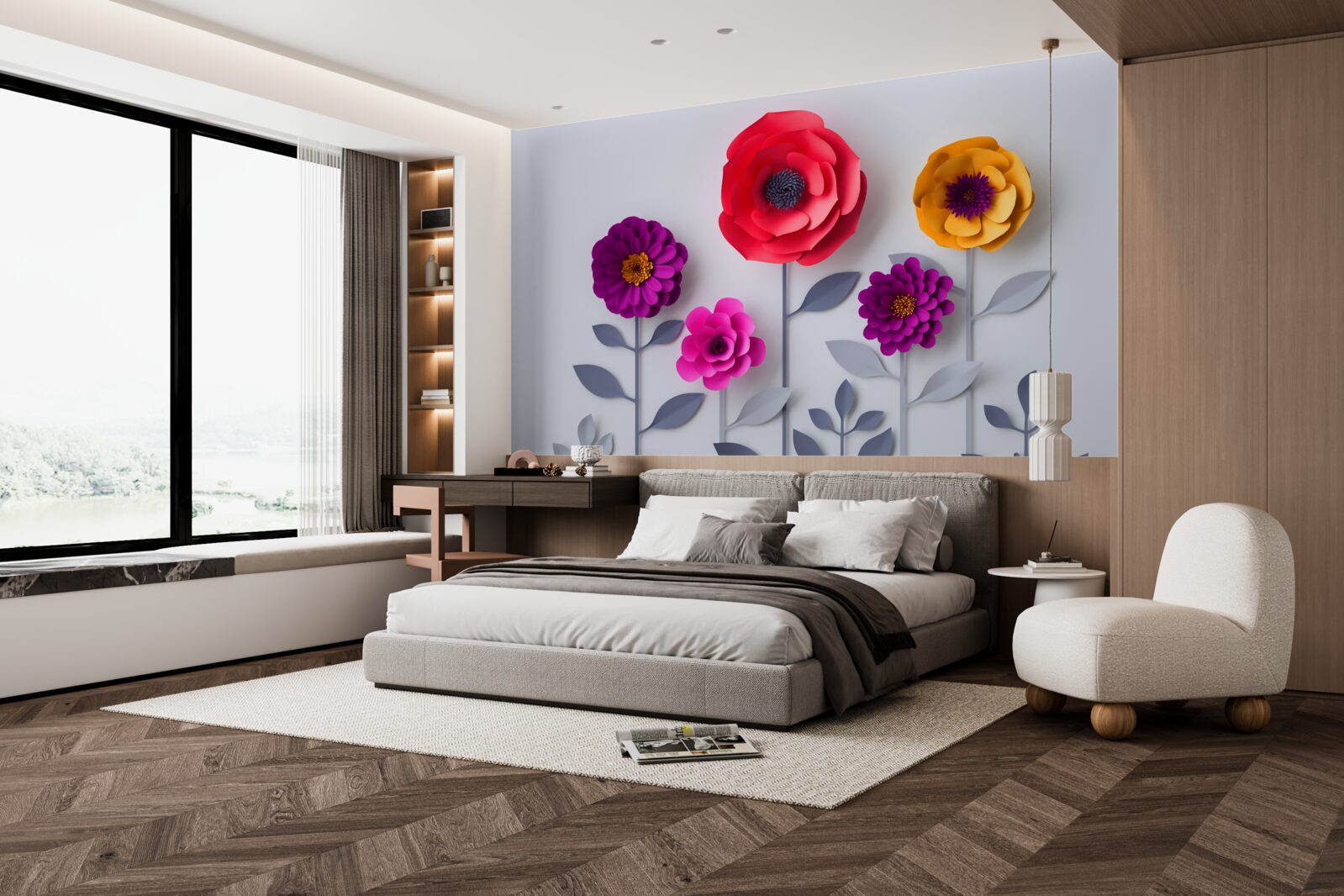 Papier peint fleurs colorées