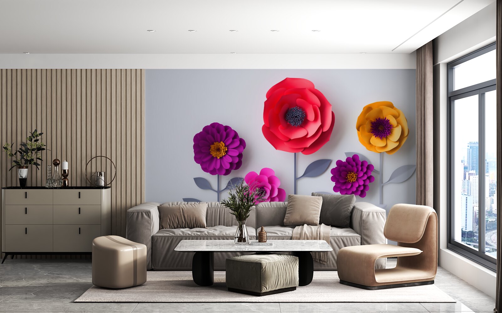 Papier peint fleurs colorées