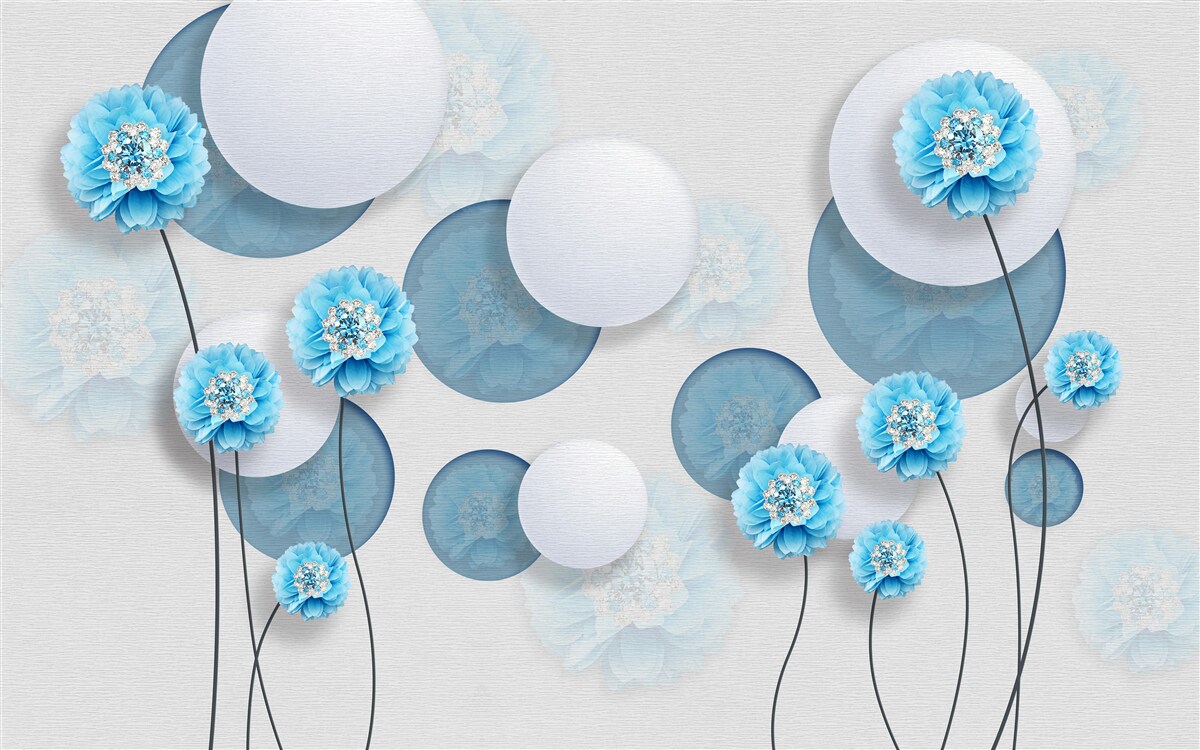 Papier peint abstrait et œillets bleus