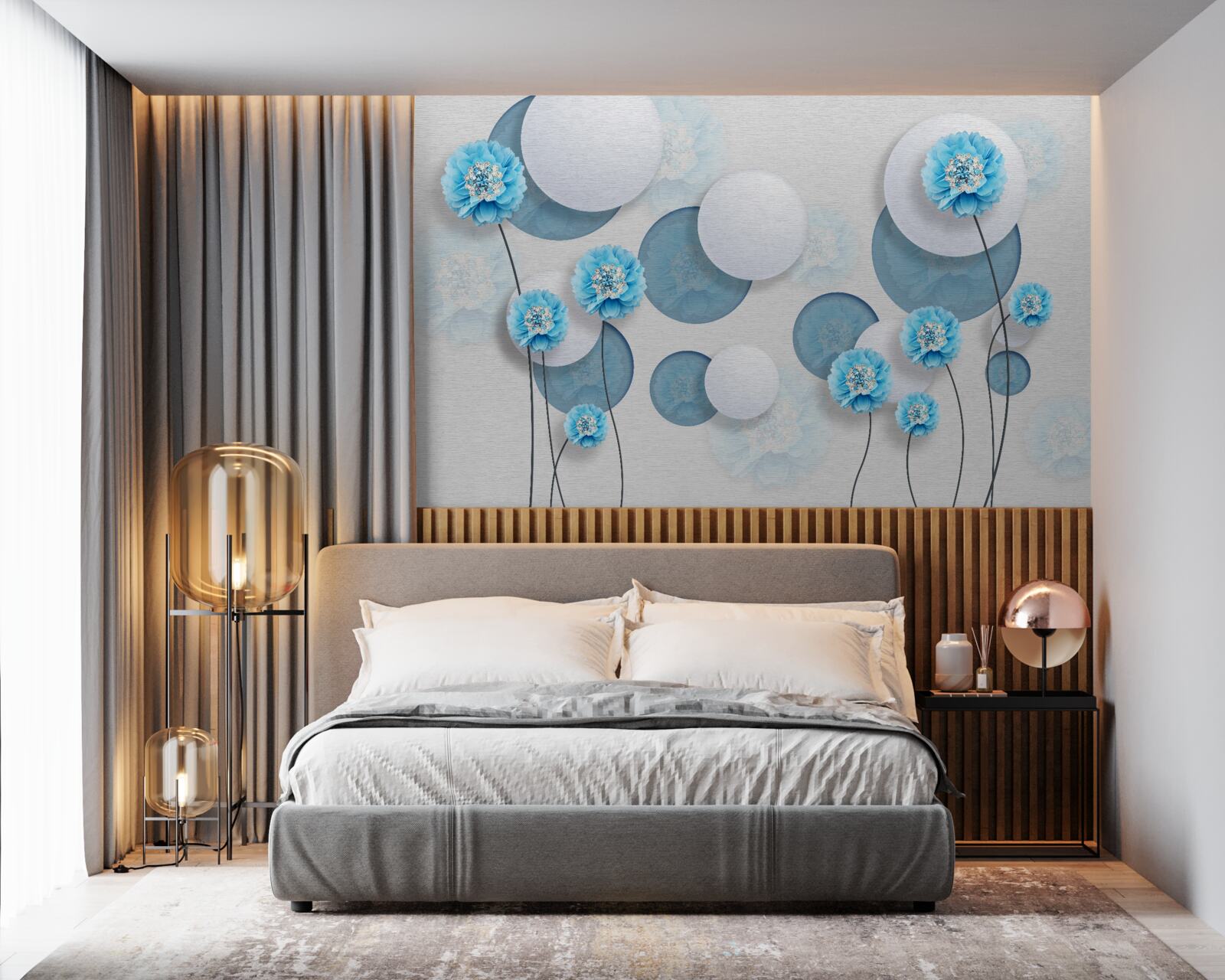 Papier peint abstrait et œillets bleus