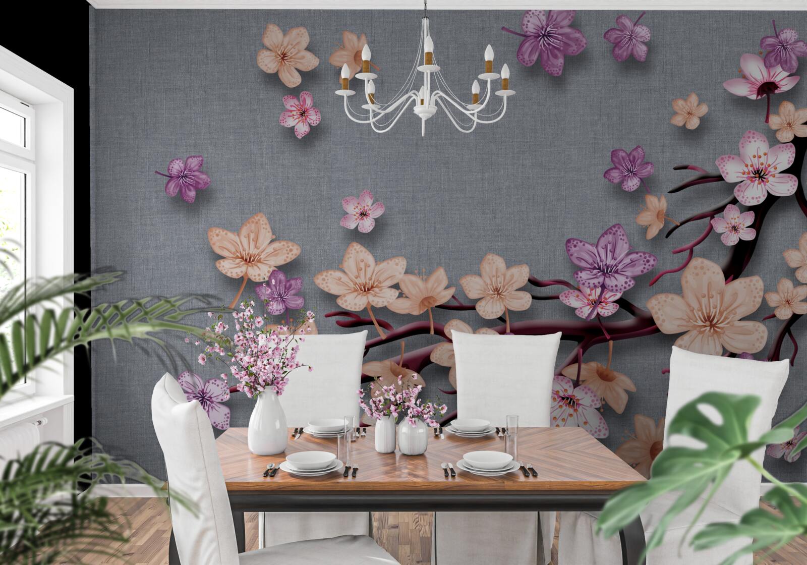 Papier peint la branche est décorée de petites fleurs