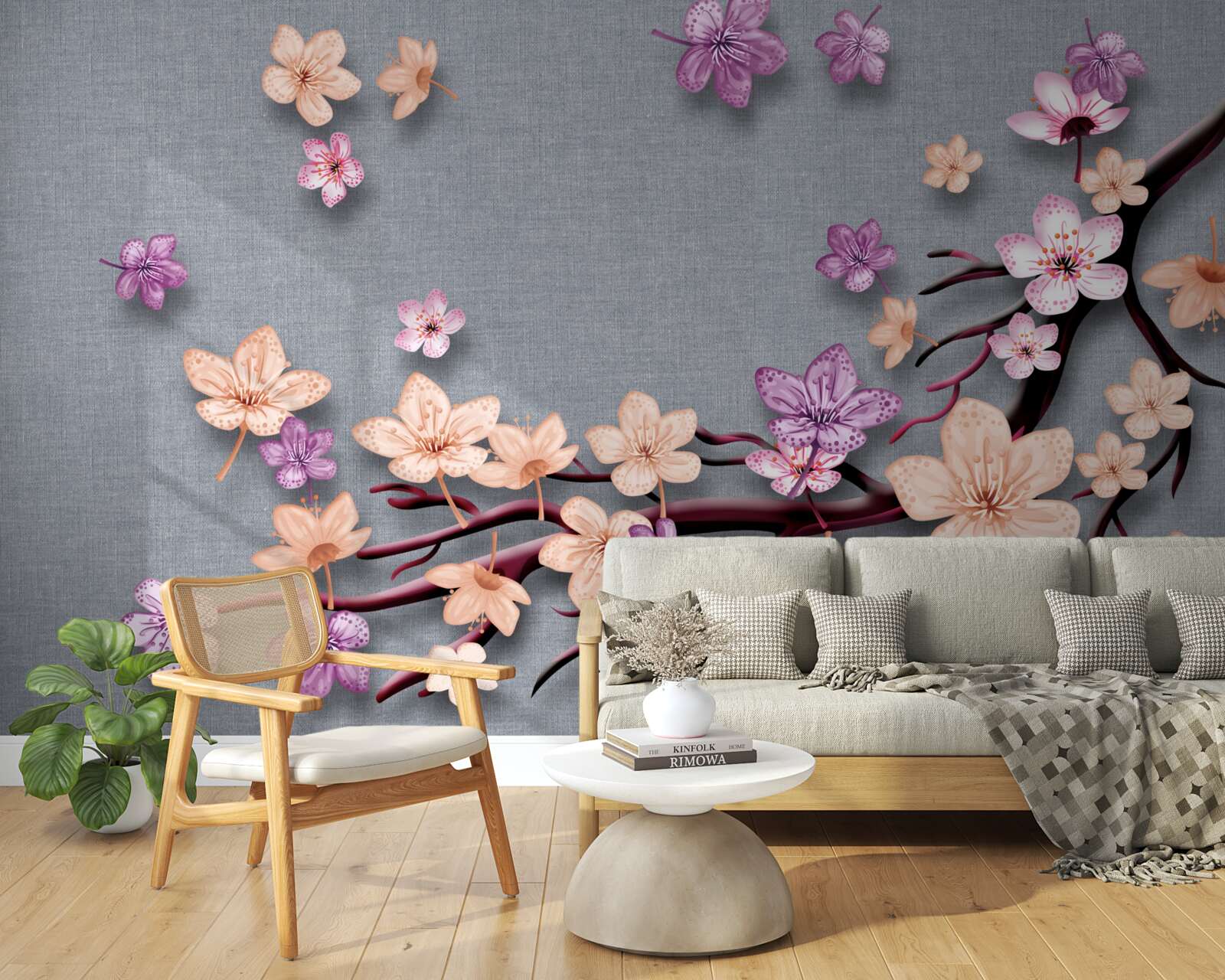 Papier peint la branche est décorée de petites fleurs