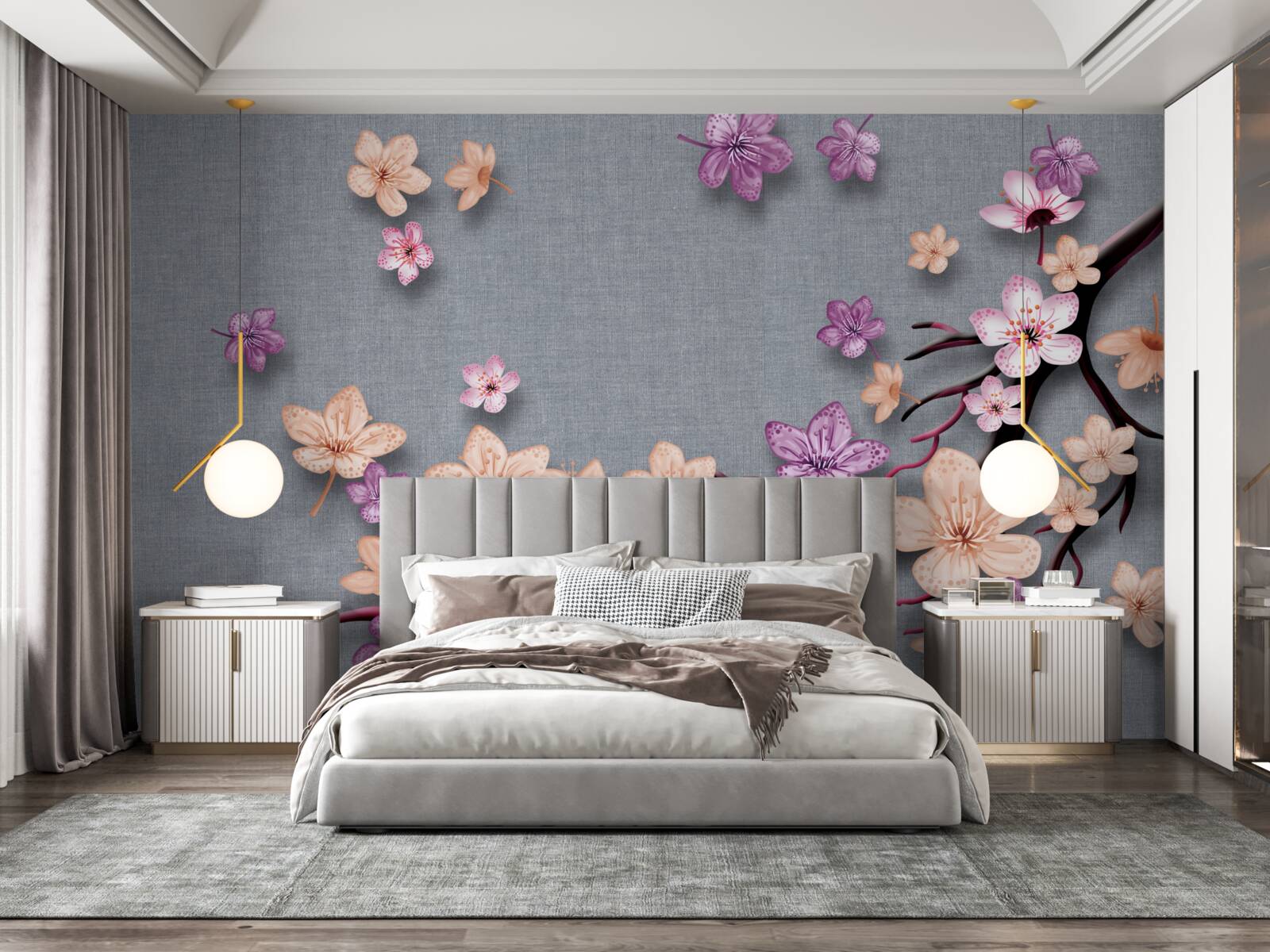 Papier peint la branche est décorée de petites fleurs