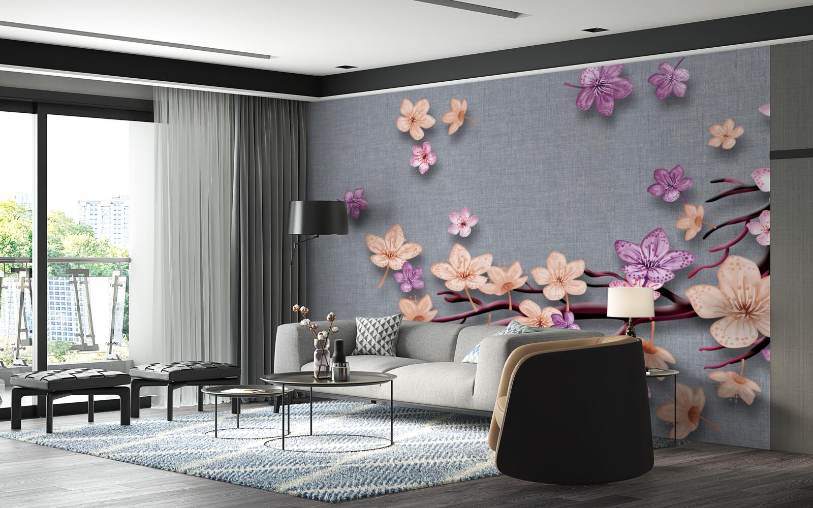 Papier peint la branche est décorée de petites fleurs