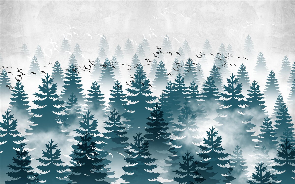 Papier peint un voile brumeux enveloppe le bosquet de conifères