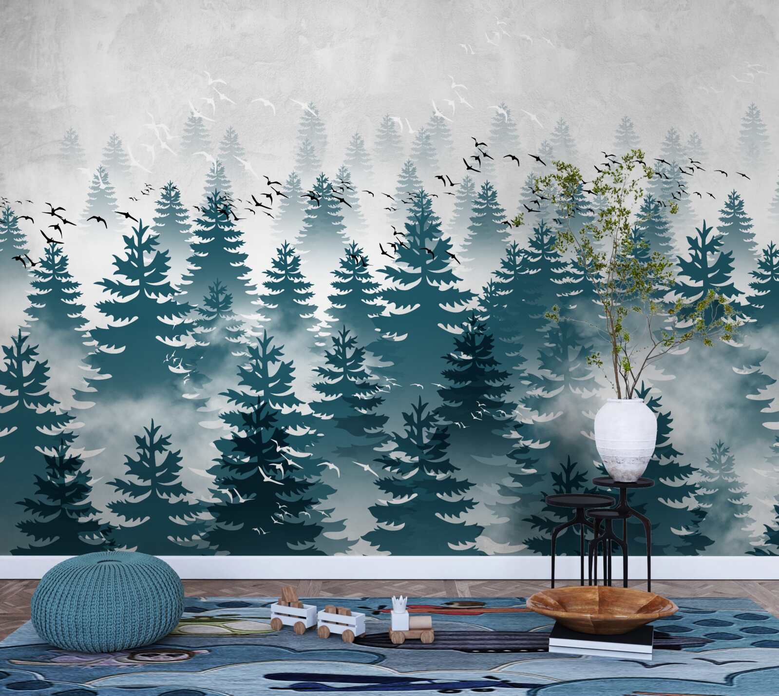 Papier peint un voile brumeux enveloppe le bosquet de conifères