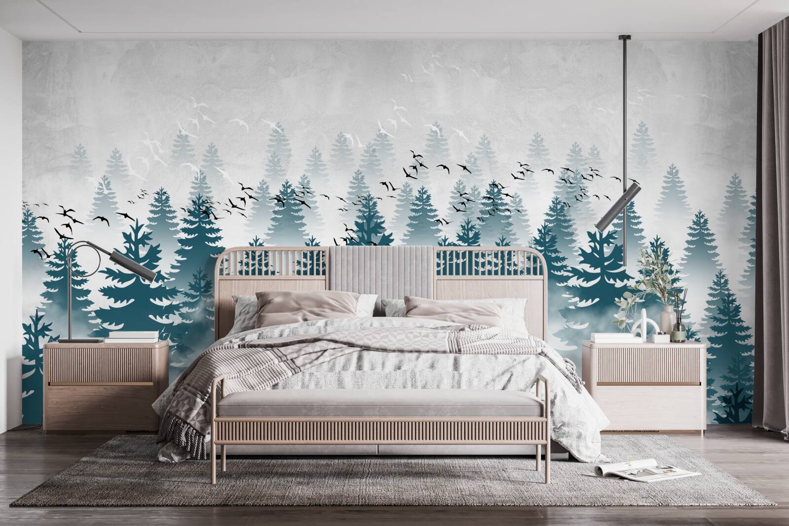 Papier peint un voile brumeux enveloppe le bosquet de conifères