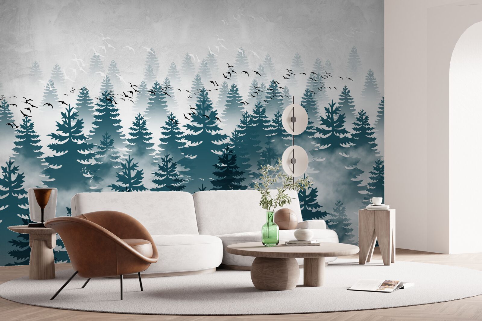 Papier peint un voile brumeux enveloppe le bosquet de conifères