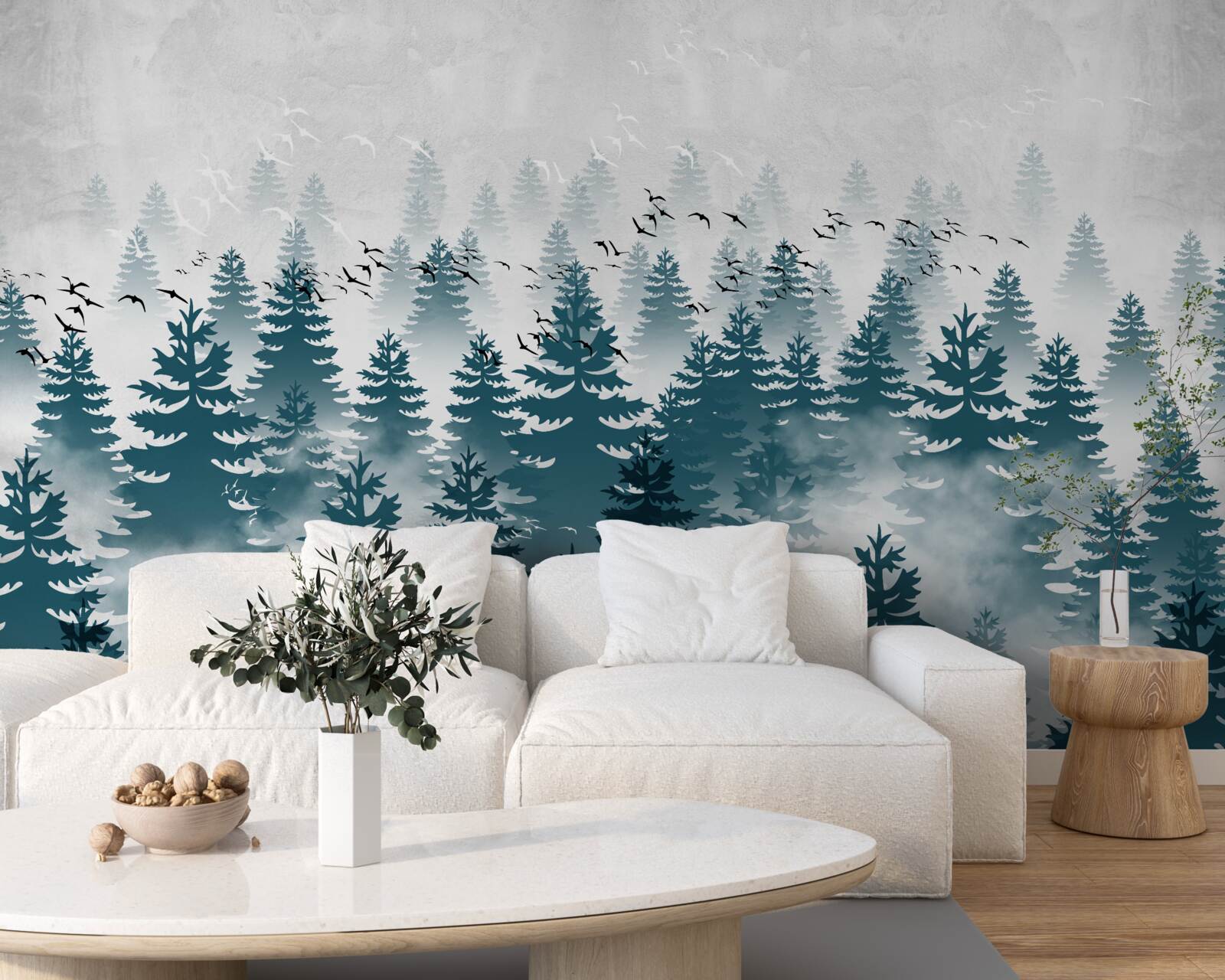 Papier peint un voile brumeux enveloppe le bosquet de conifères