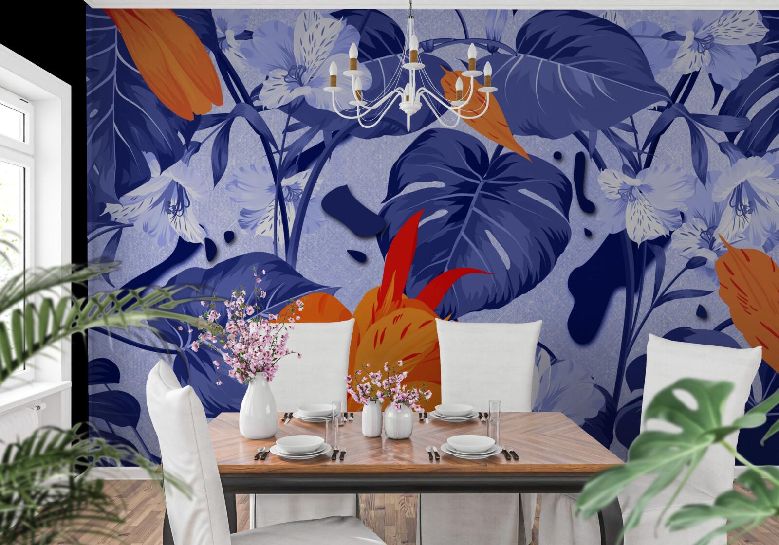 Papier peint lys tropical pêche