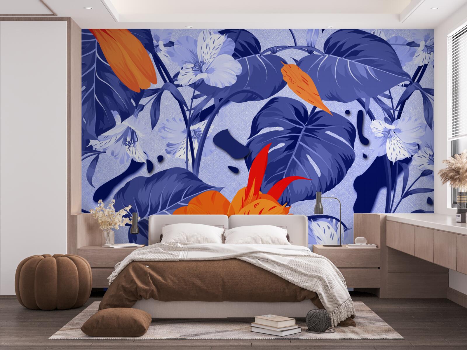 Papier peint lys tropical pêche