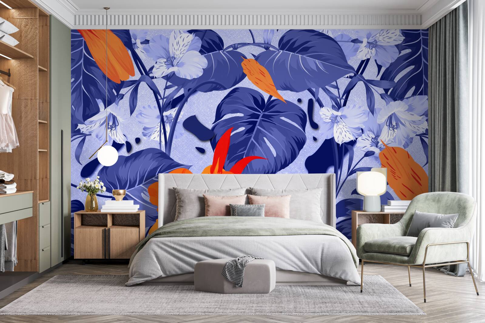 Papier peint lys tropical pêche