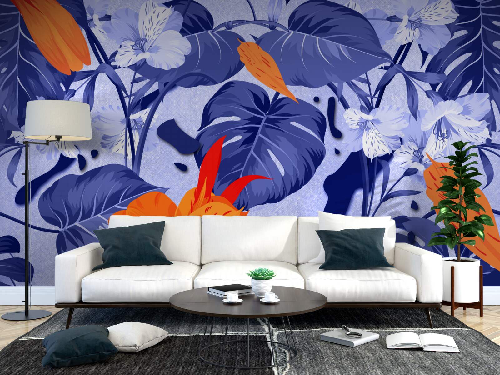 Papier peint lys tropical pêche