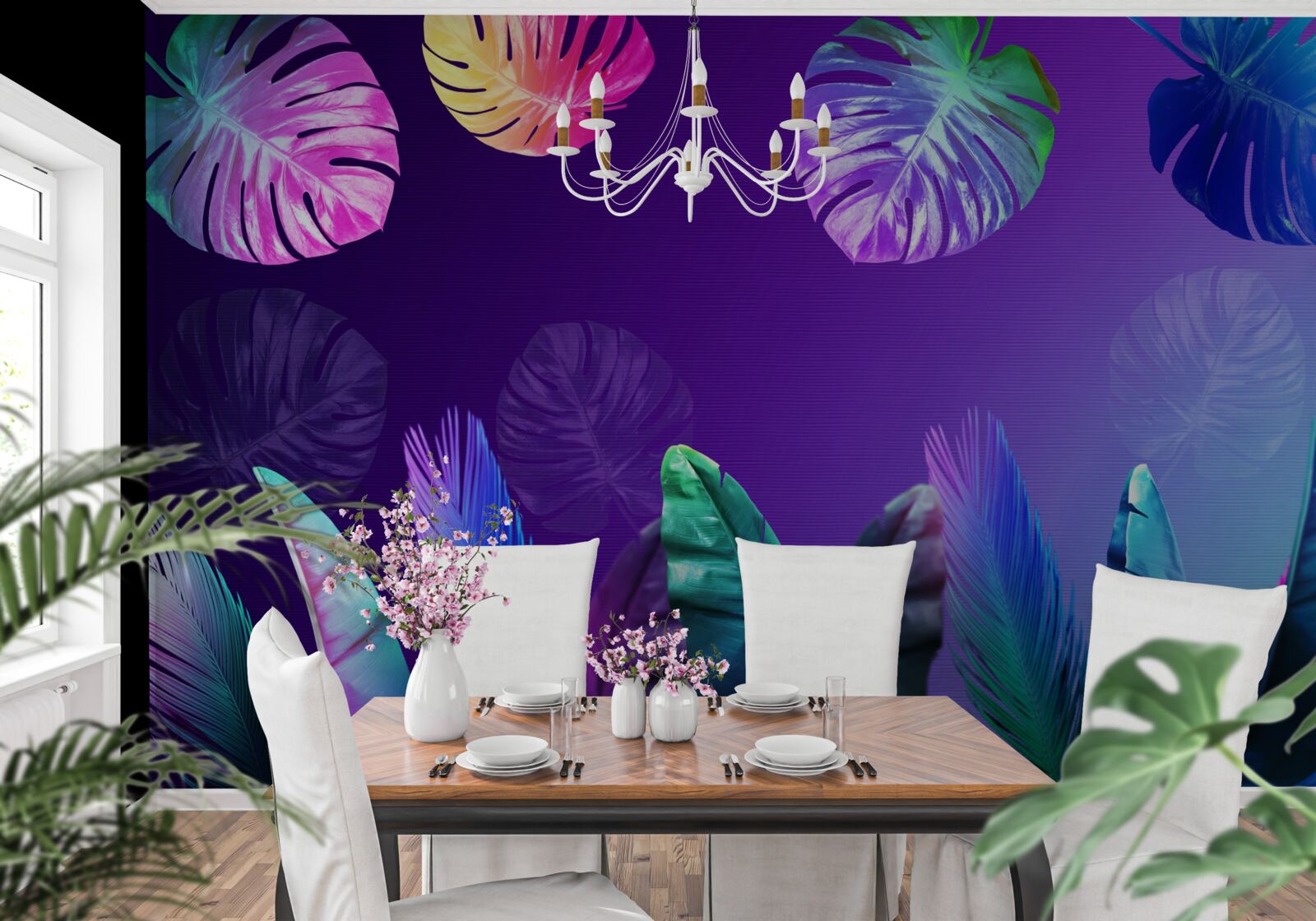 Papier peint Feuilles tropicales dans des tons dégradés