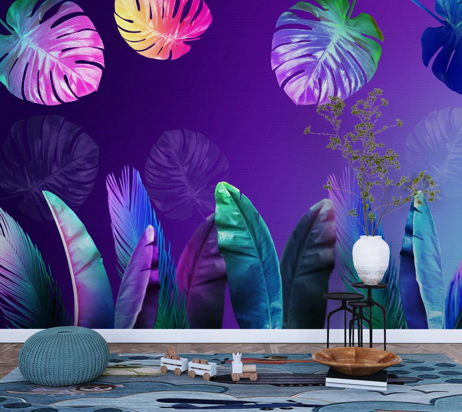 Papier peint Feuilles tropicales dans des tons dégradés