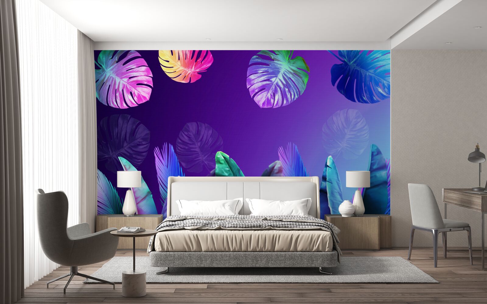 Papier peint Feuilles tropicales dans des tons dégradés