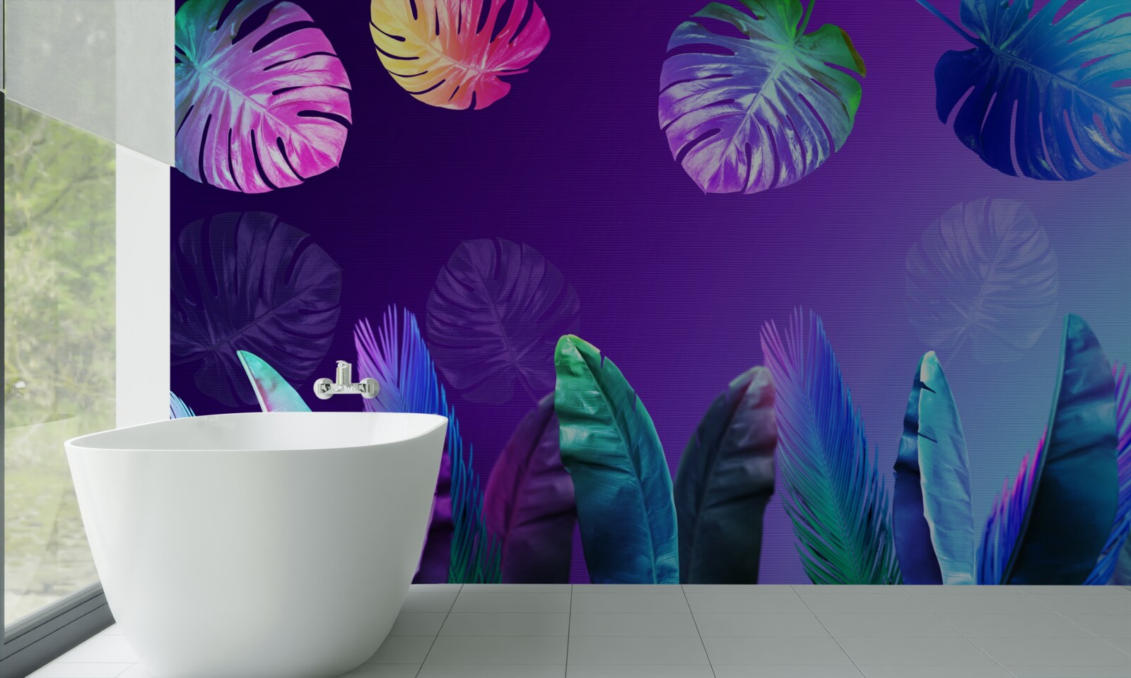 Papier peint Feuilles tropicales dans des tons dégradés