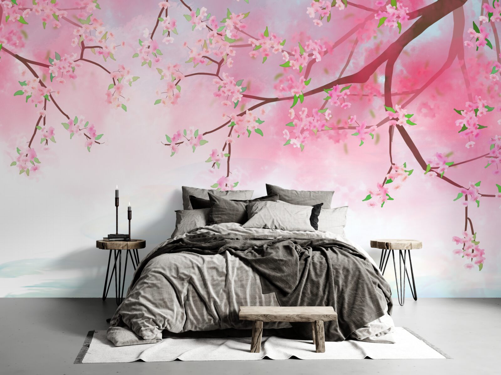 Papier peint des fleurs de roses s'épanouissent sur les branches des arbres
