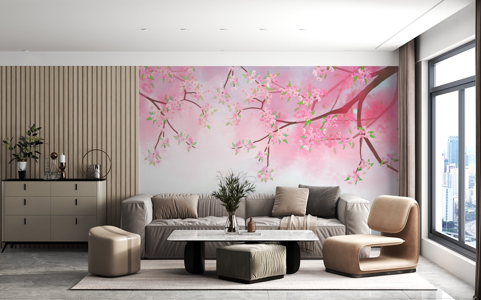 Papier peint des fleurs de roses s'épanouissent sur les branches des arbres