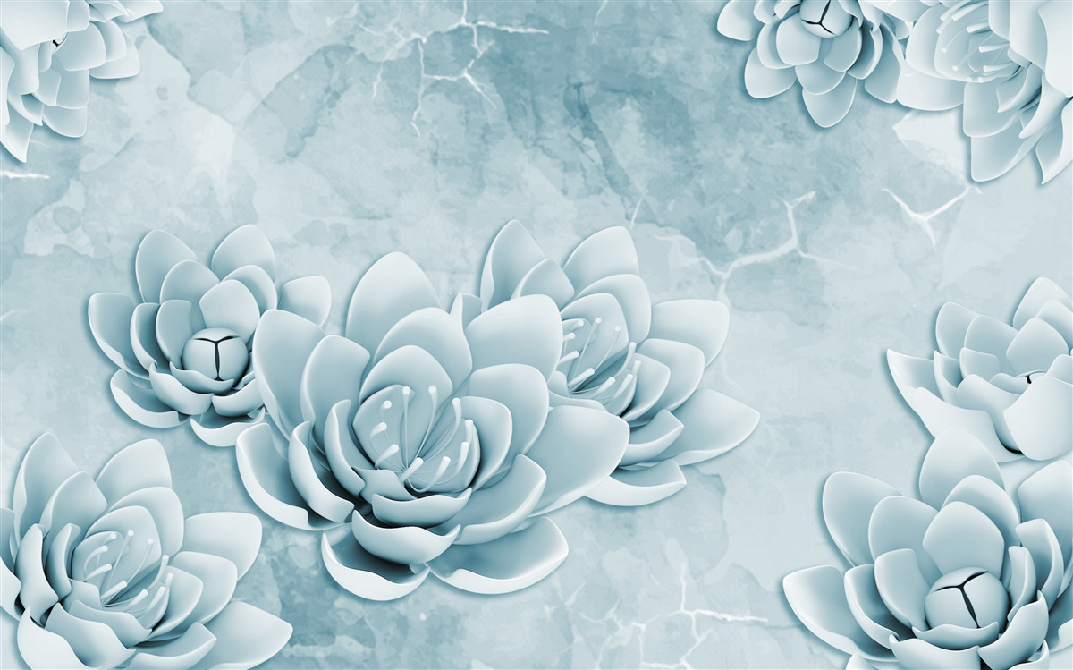 Papier peint fleurs avec une délicate teinte bleue