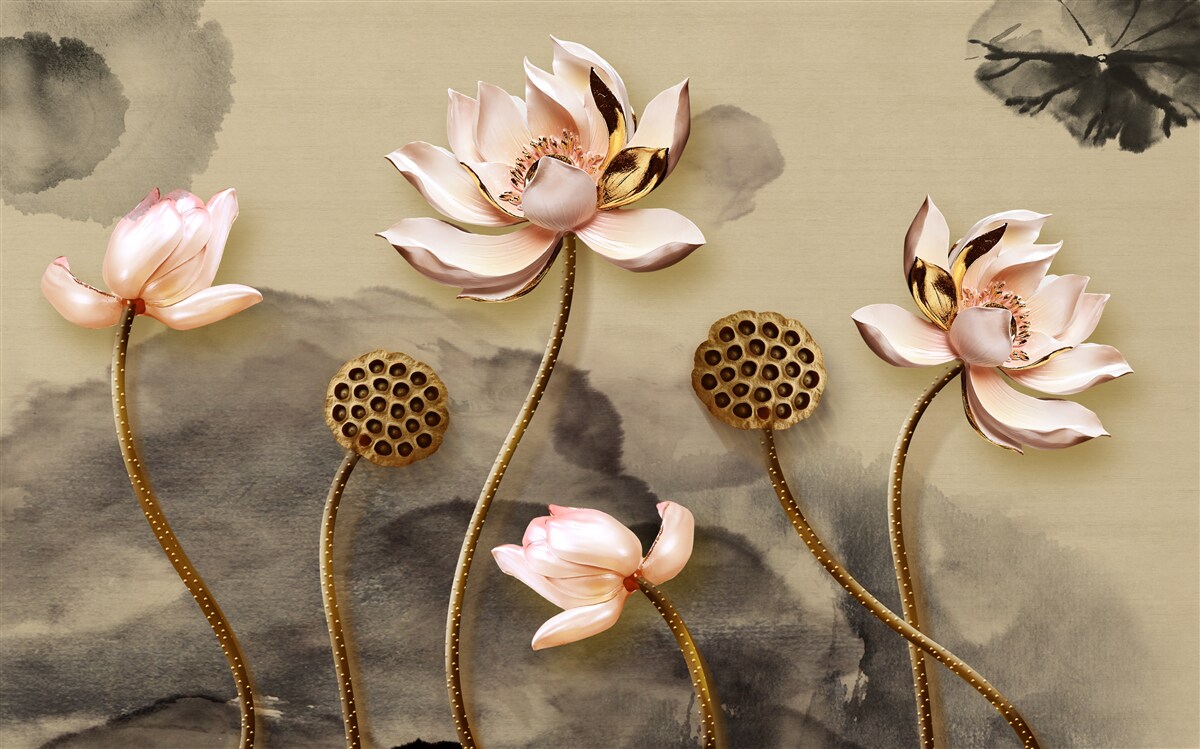 Papier peint les bourgeons des fleurs roses se balancent dans le vent