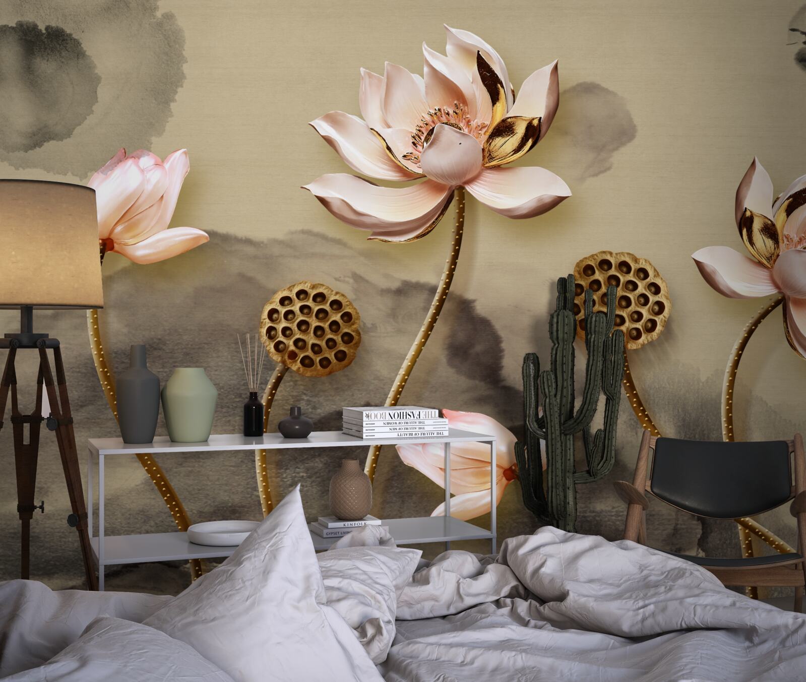 Papier peint les bourgeons des fleurs roses se balancent dans le vent