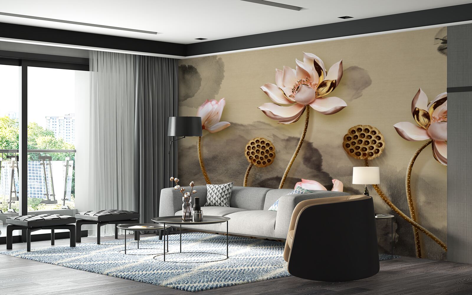 Papier peint les bourgeons des fleurs roses se balancent dans le vent