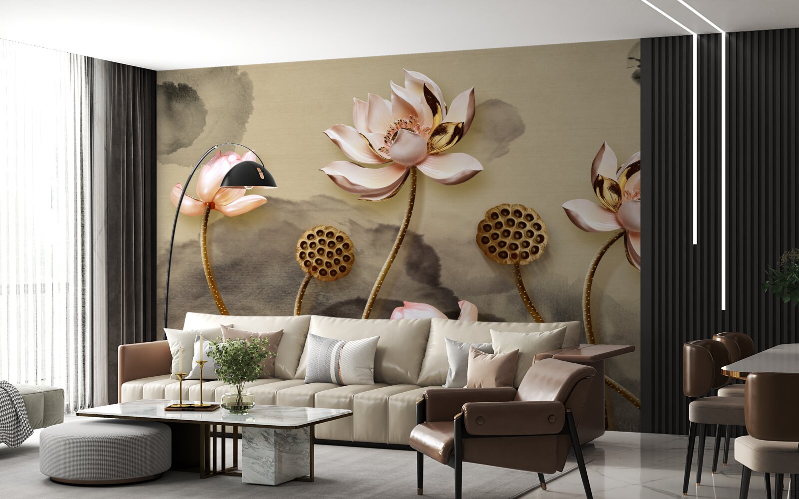 Papier peint les bourgeons des fleurs roses se balancent dans le vent