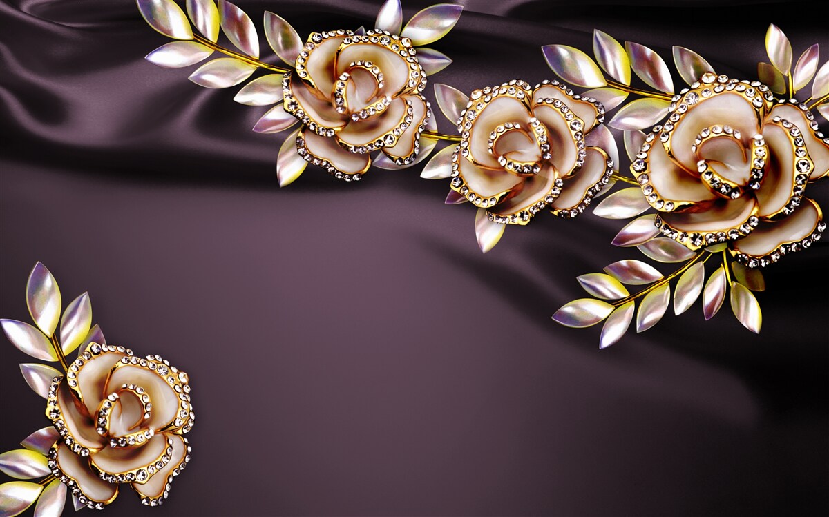 Papier peint roses en or avec des feuilles en guise de décoration