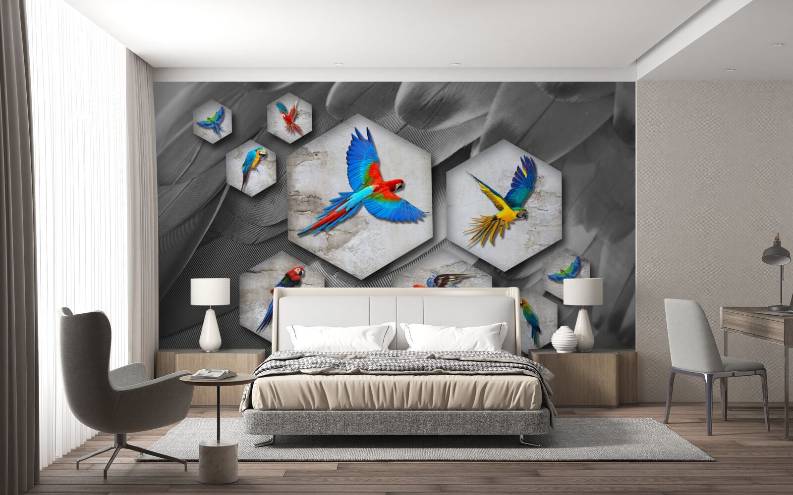 Papier peint différents types de perroquets colorés