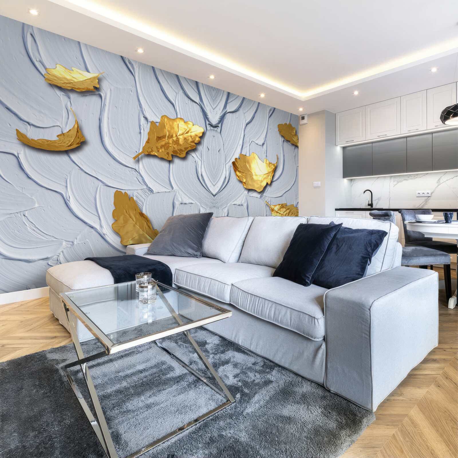 Papier peint des feuilles dorées se déposent à la surface de l'eau