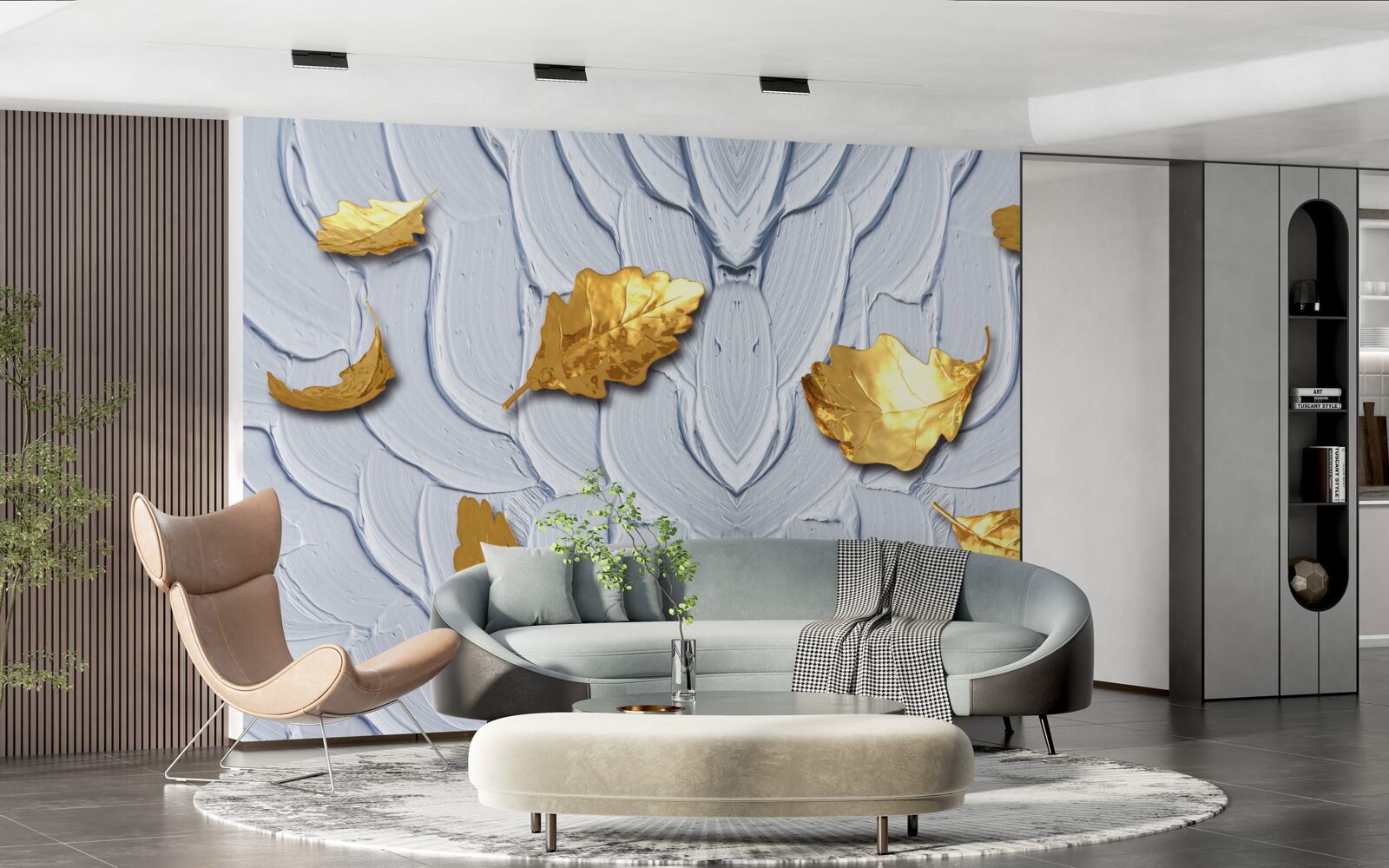 Papier peint des feuilles dorées se déposent à la surface de l'eau