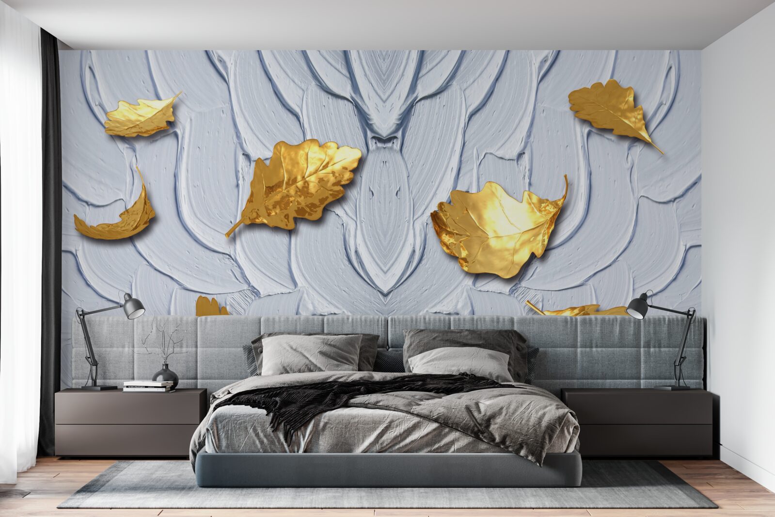 Papier peint des feuilles dorées se déposent à la surface de l'eau