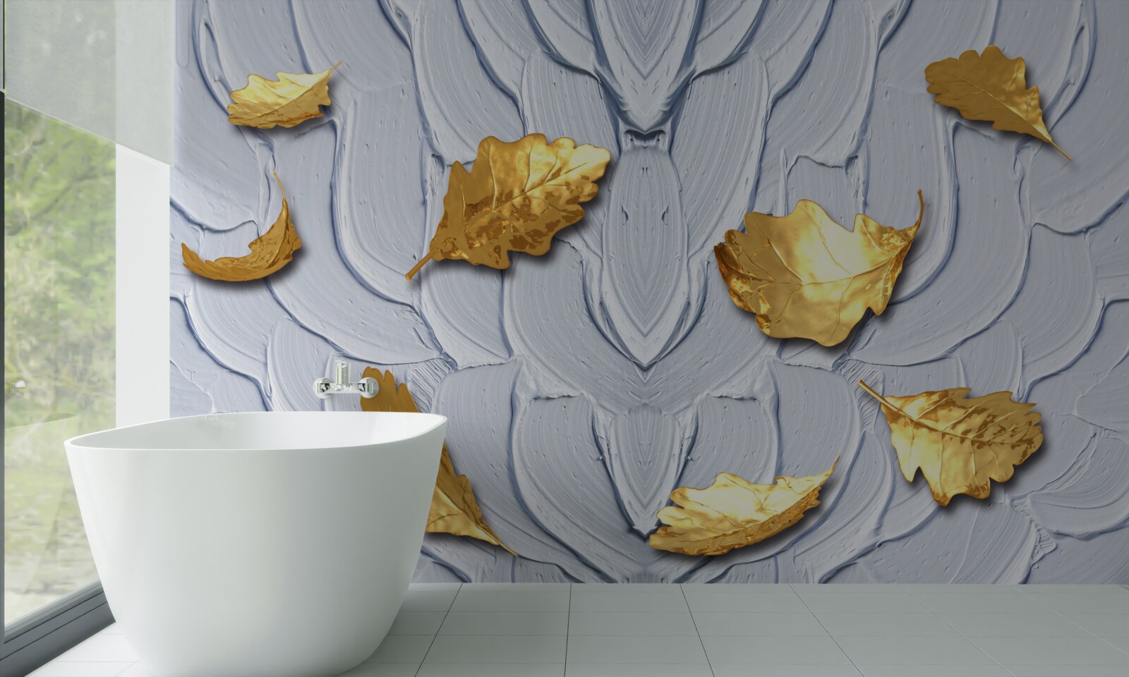 Papier peint des feuilles dorées se déposent à la surface de l'eau