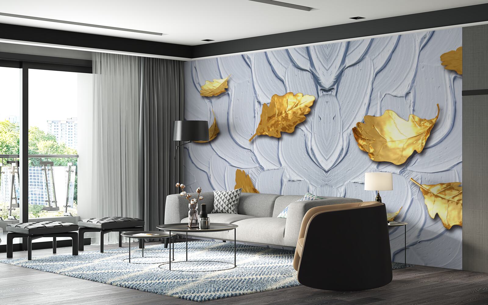 Papier peint des feuilles dorées se déposent à la surface de l'eau