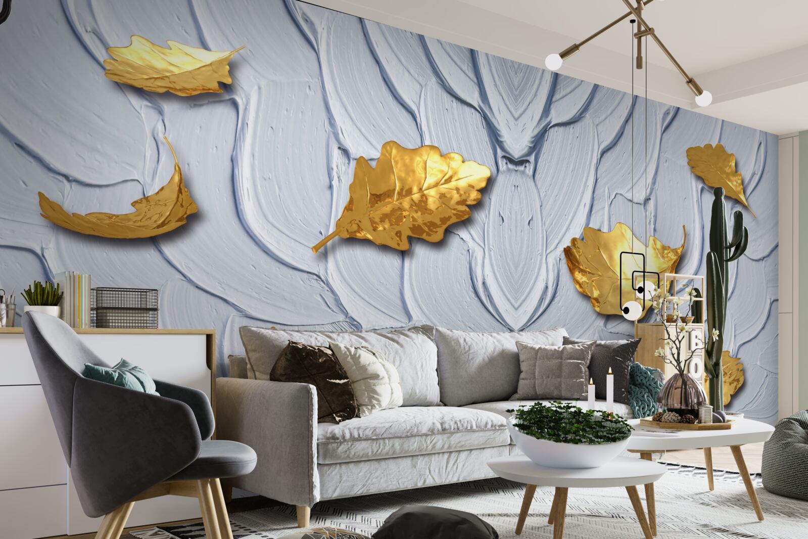 Papier peint des feuilles dorées se déposent à la surface de l'eau