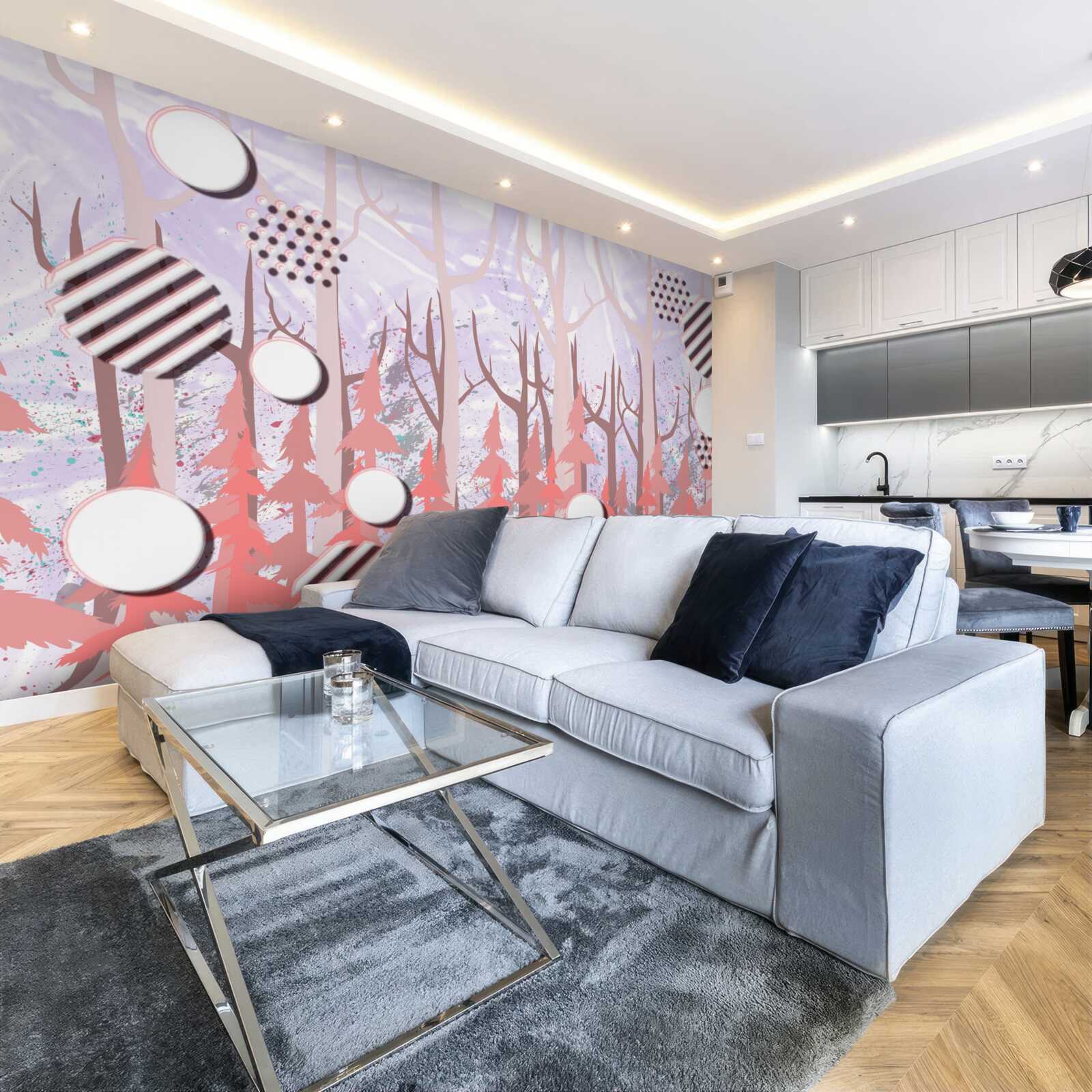 Papier peint feuilles roses abstraites d'une forêt d'automne