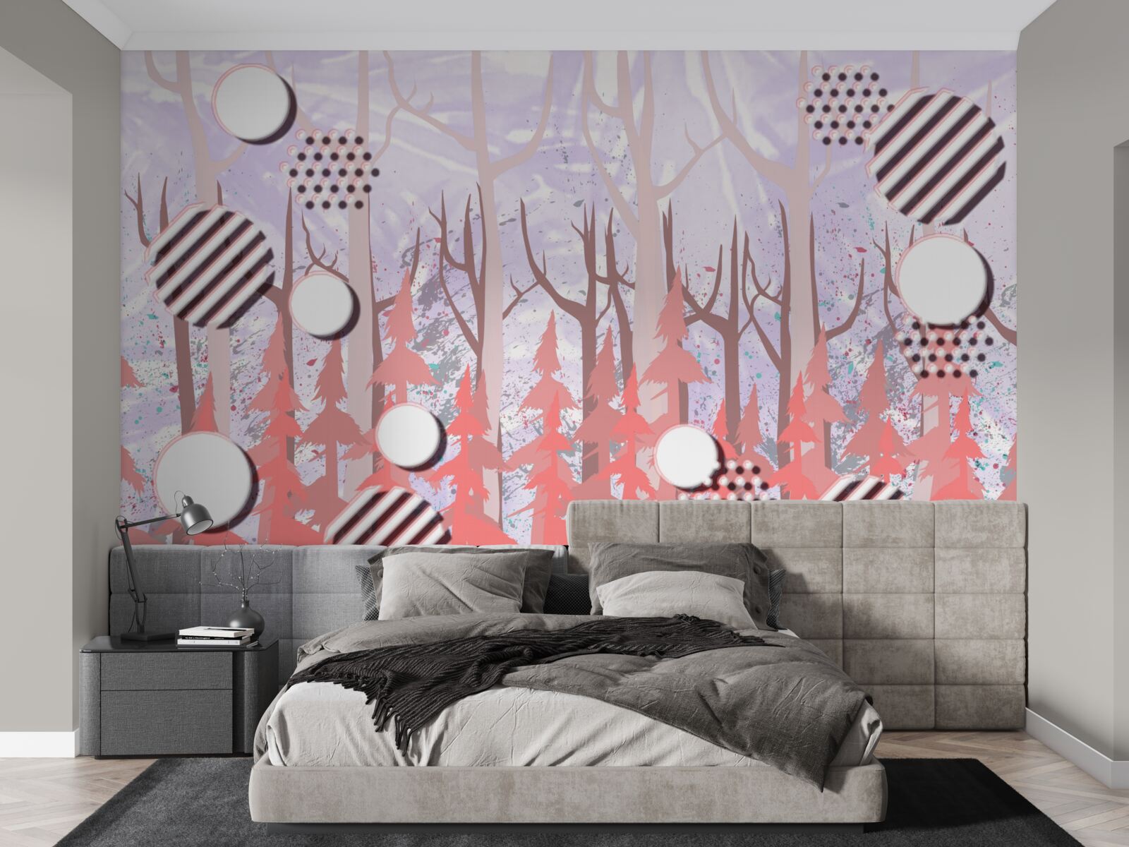 Papier peint feuilles roses abstraites d'une forêt d'automne