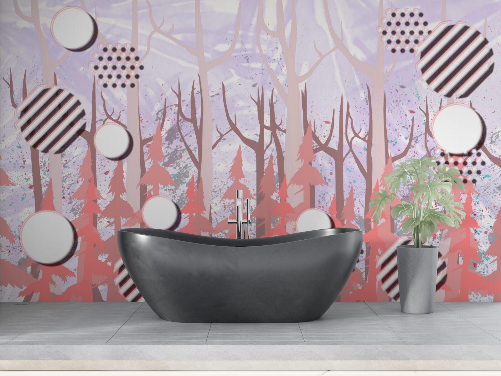 Papier peint feuilles roses abstraites d'une forêt d'automne