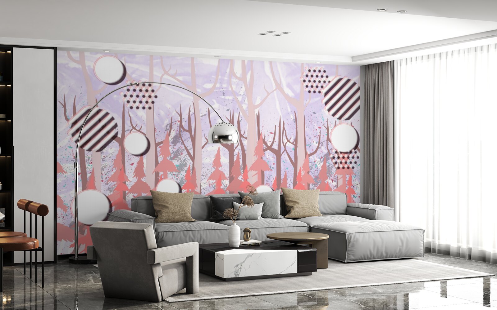 Papier peint feuilles roses abstraites d'une forêt d'automne