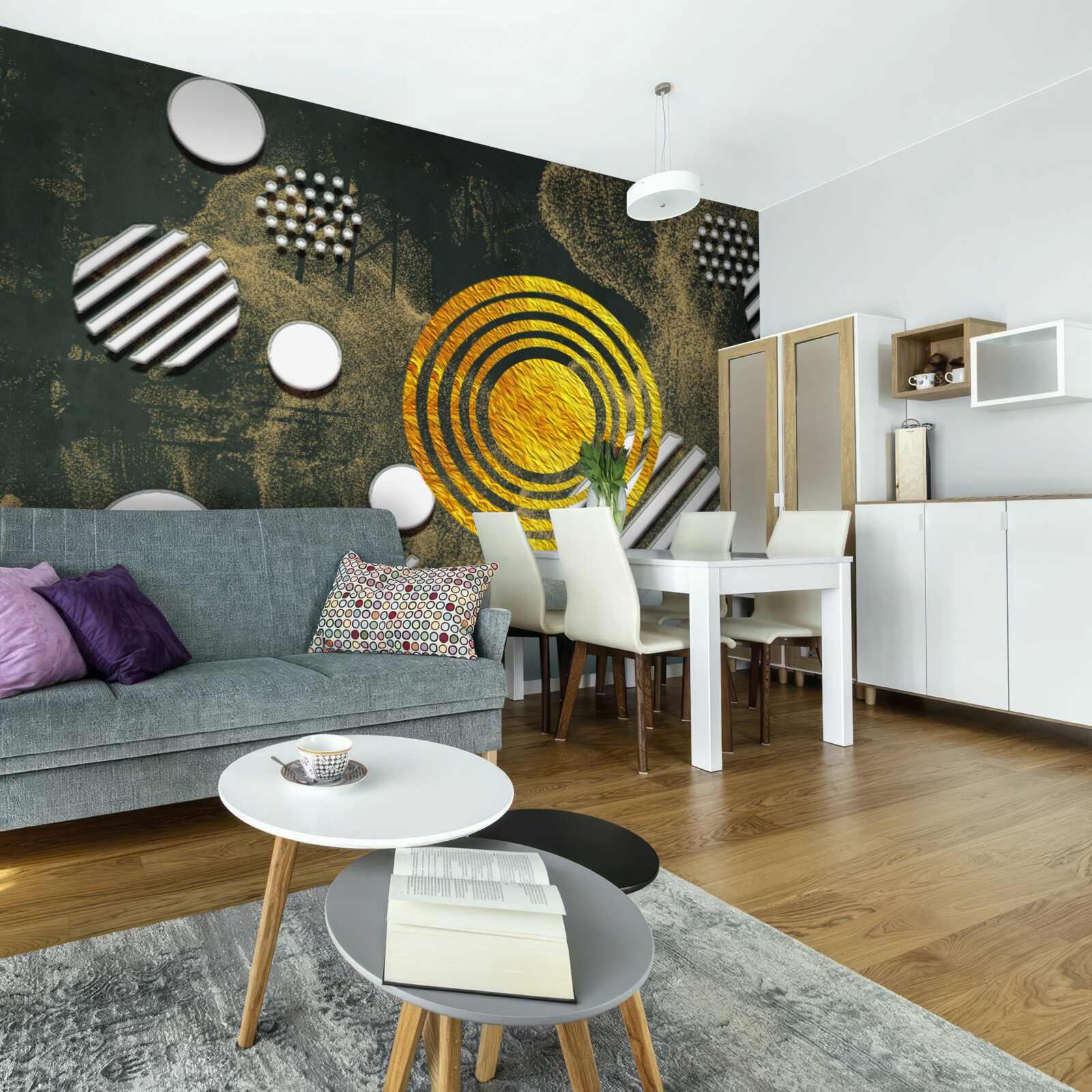 Papier peint fusion de différentes formes sur un fond brumeux