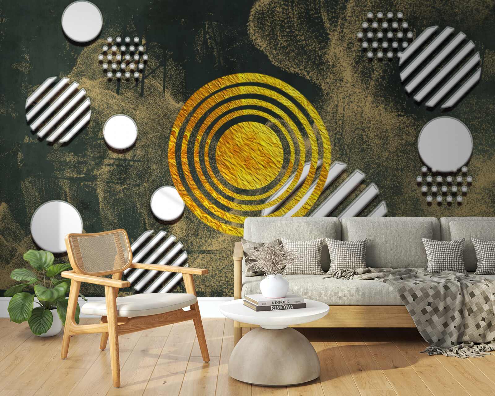 Papier peint fusion de différentes formes sur un fond brumeux