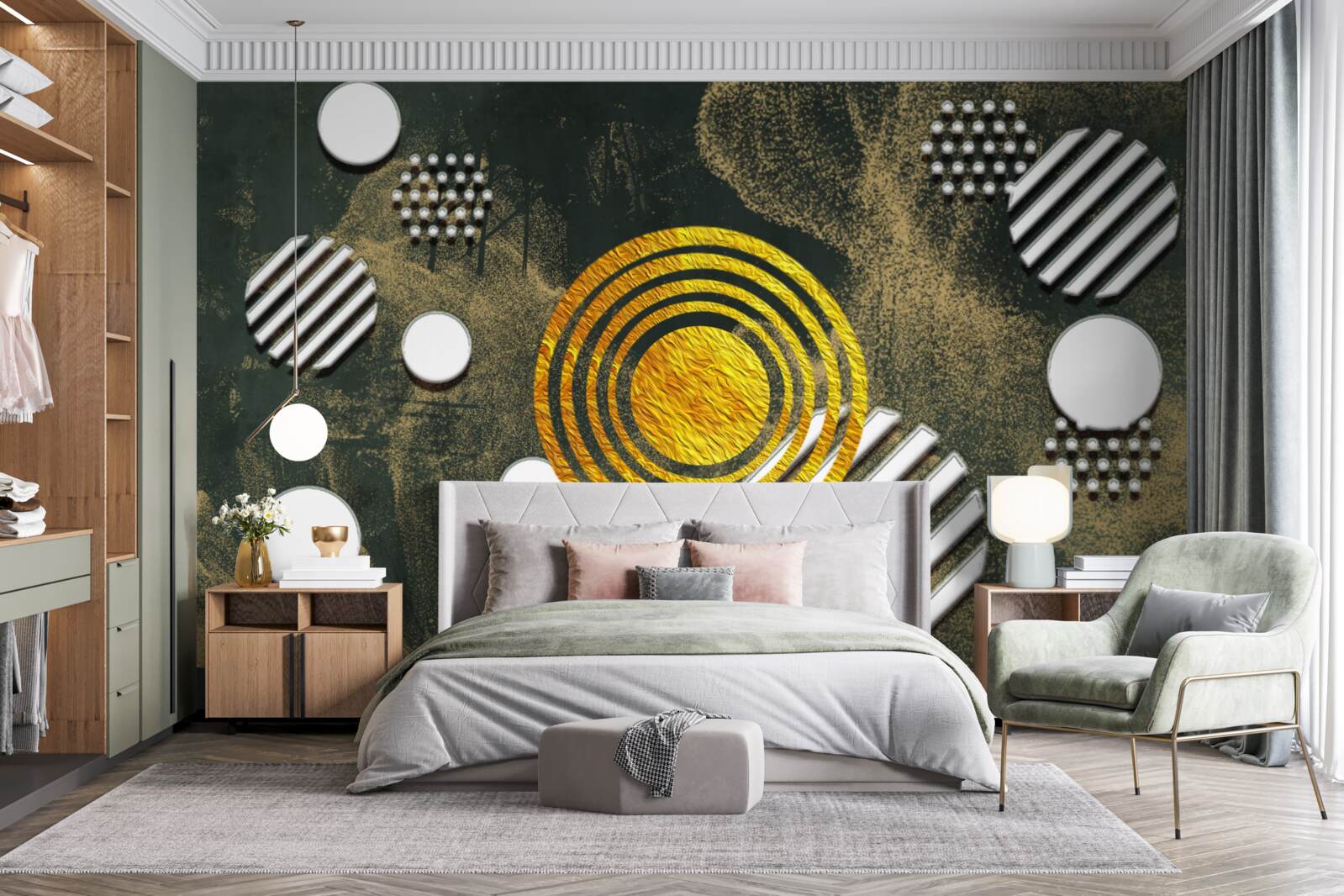 Papier peint fusion de différentes formes sur un fond brumeux